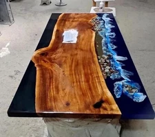 Blue Resin River Dining Conference Center Office Table Top Handmade Furniture 