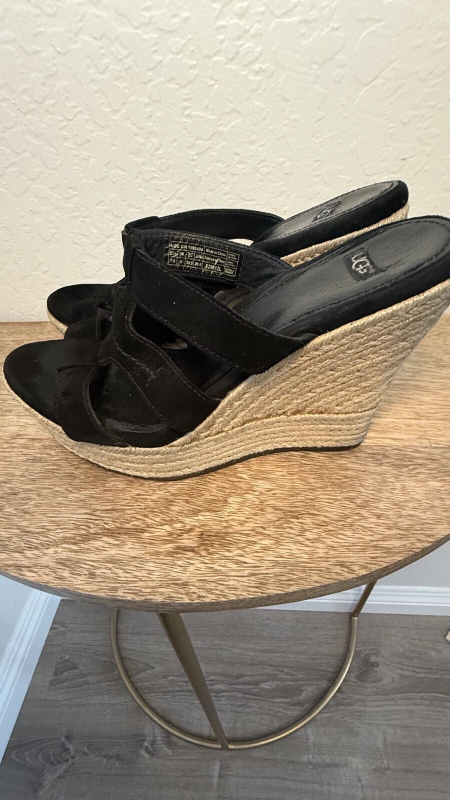 Scarpe sandalo UGG Tawnie donna nero scamosciato espadrill zeppa tacco 4" misura 7 5