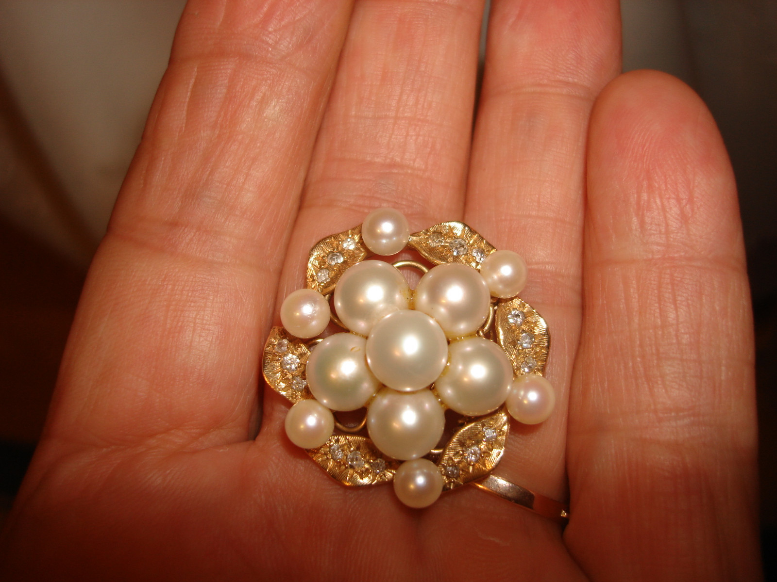 VTG HONORA MARK BEAUTIFUL COLLECTIBLE 14K YELLOW GOLD PEARL DIAMONDS