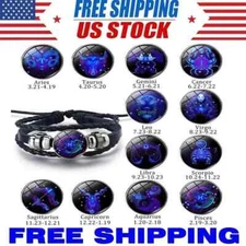 Pulsera Brazalete Para Hombres Mujer de Cuero Espiritual del Zodiaco Luminosa