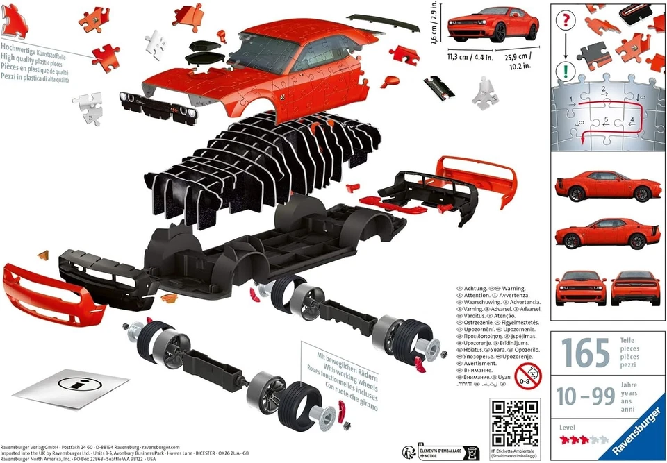 NUEVO Y SELLADO Ravensburger 11284 Dodge Challenger 165 piezas rompecabezas 3D VENDEDOR DE EE. UU. Foto 2 de 4