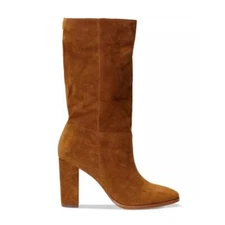 LAUREN RALPH LAUREN ARTIZAN II KIDSUEDE MID CALF BOOTS IN BROWN NWOB SIZE 6B