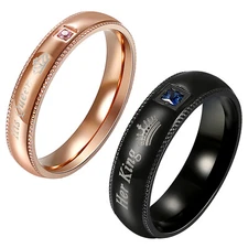 His Queen Her King Couple Engagement Rings CZ lnlaid Promise Wedding Band 2PCS