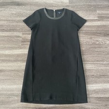 Madewell Women's Black Leather Trim Neckline Tee Crepe Dress Size S Pockets