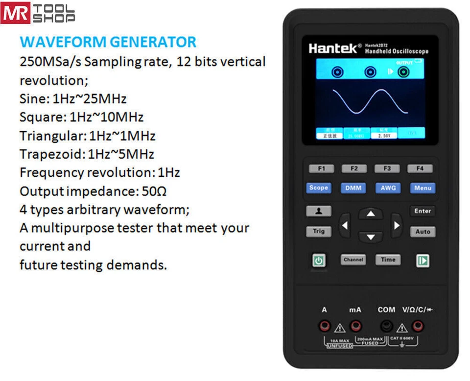 Hantek Handheld Oscilloscope Multimeter Waveform Generator 2D42 2D72 2C72 2C42 - Image 4 of 4