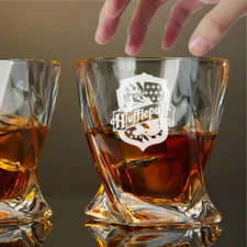 Custom Engraved Hufflepuff Whiskey Glass – 10 oz Twisted Rocks Glass