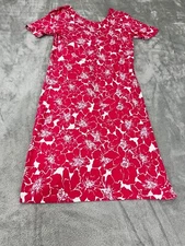 Lands' End Womens Pink White Floral Short Sleeve Midi Dress SZ XS 2-4