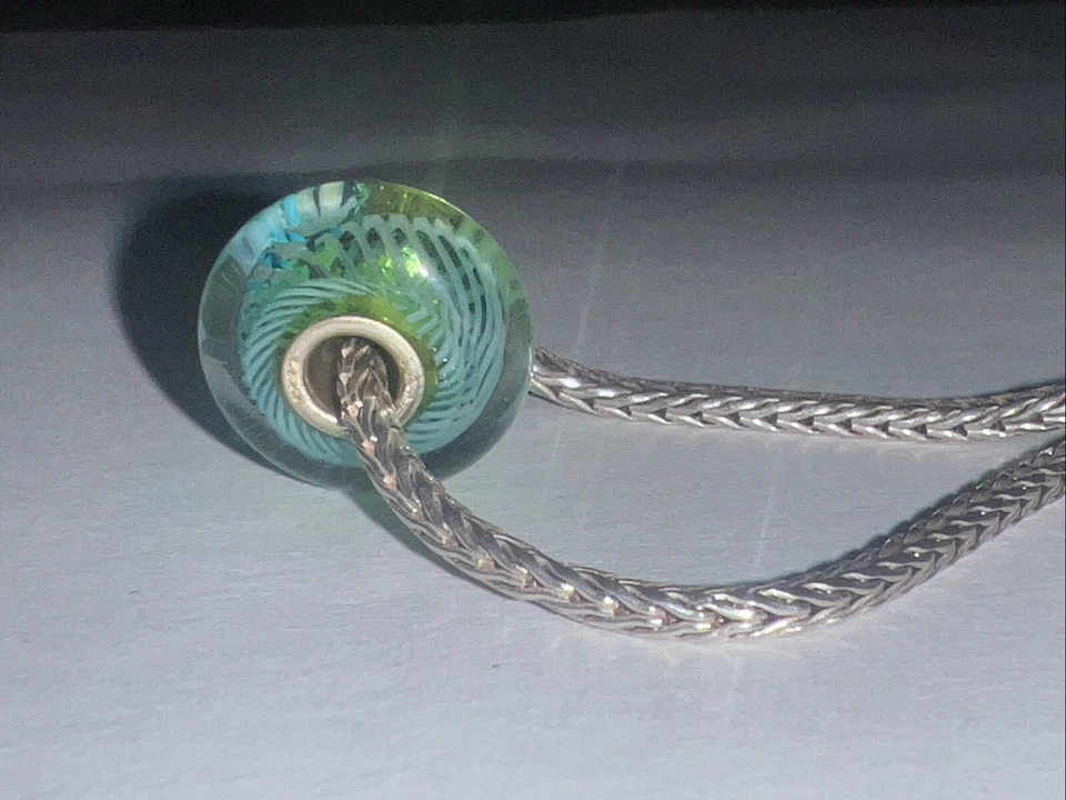 Autêntico Trollbeads vidro 61370 pena turquesa *0 - Imagem 3 de 4