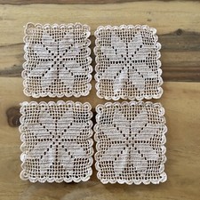 Lot of 4 Matching Doilies- hand crocheted beige with flower - Coasters 5  by 6  