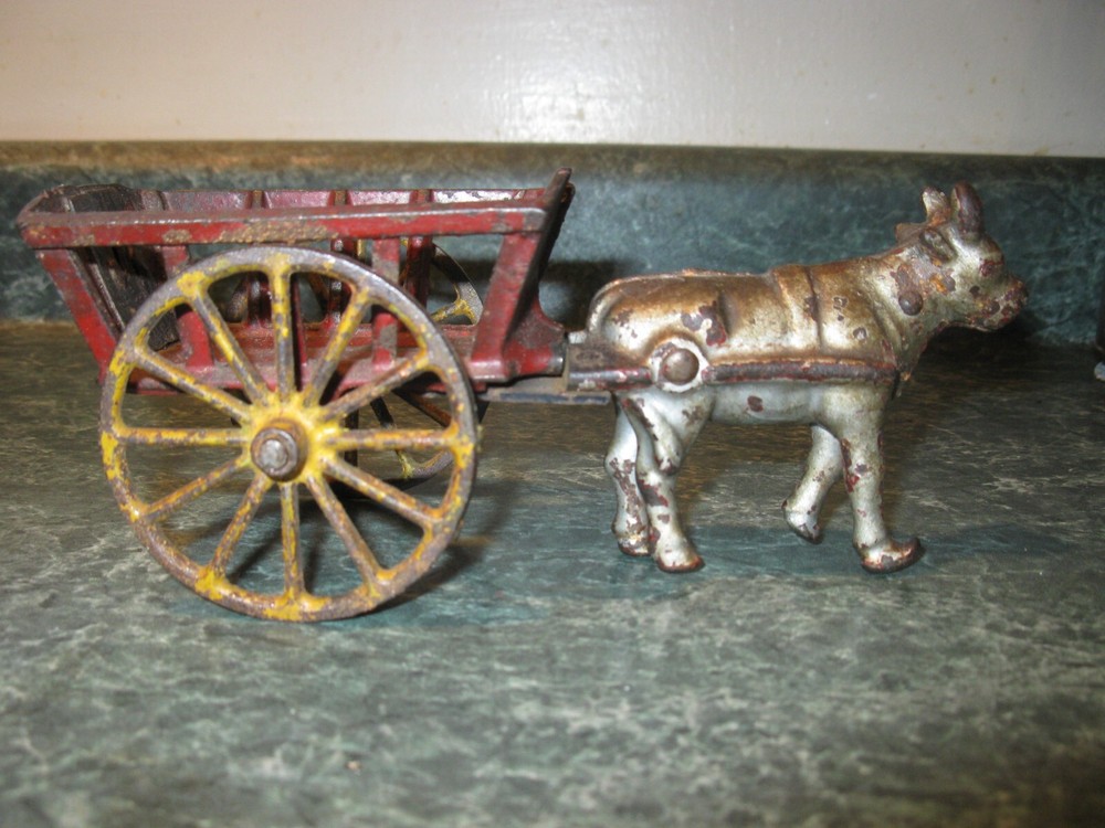 Antique cast iron toy, Ox drawn farm wagon
