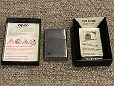 Vintage Zippo PIPE Lighter Chrome W/Pipe Logo & Flints - Used With Box