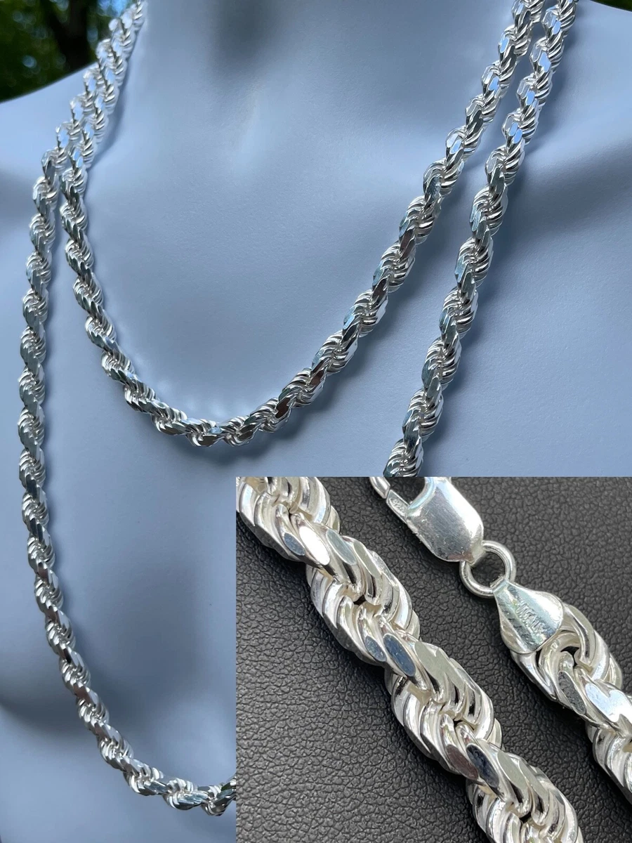 Heavy 8mm Men's Rope Chain Real Solid 925 Sterling Silver Necklace 18-30  ITALY