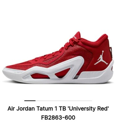 Jordan Tatum 1 TB Jayson Tatum Gym Red White Basketball Shoes FB2863-600 SZ-10.5