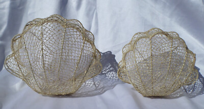 SEASHELL WOVEN WIRE WICKER BASKET CONTAINERS UNIQUE SET OF 2 L8x9  M7x6