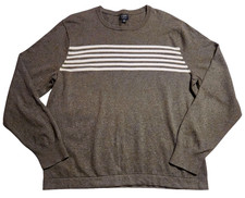 J. Crew Pullover Sweater Gray w/ White Stripe Cotton Mens Size XL