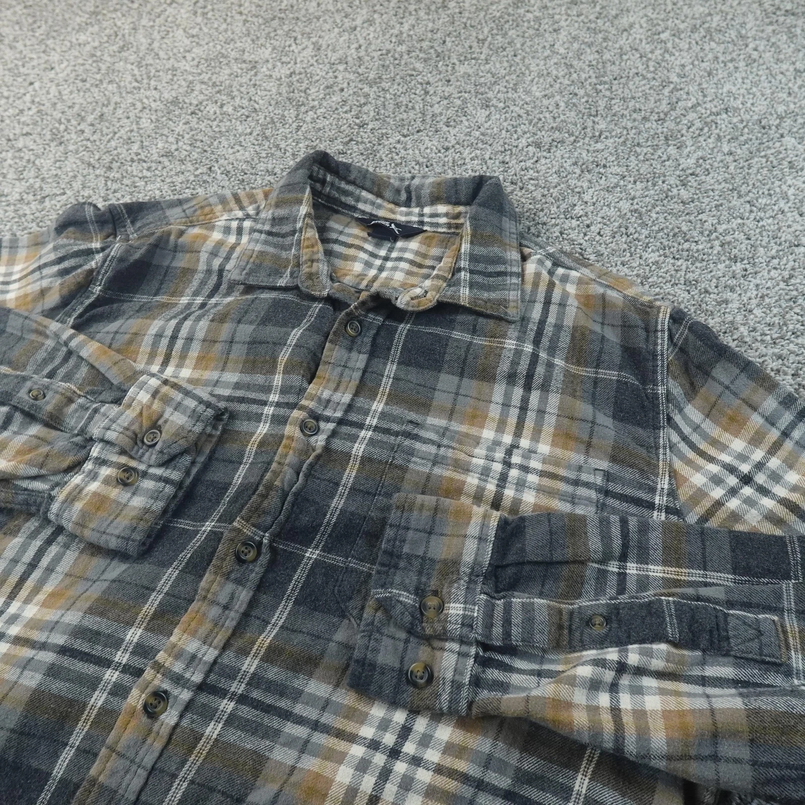 Eddie Bauer Shirt Mens XL Gray Plaid Flannel Button Up Long Sleeve Outdoor Work