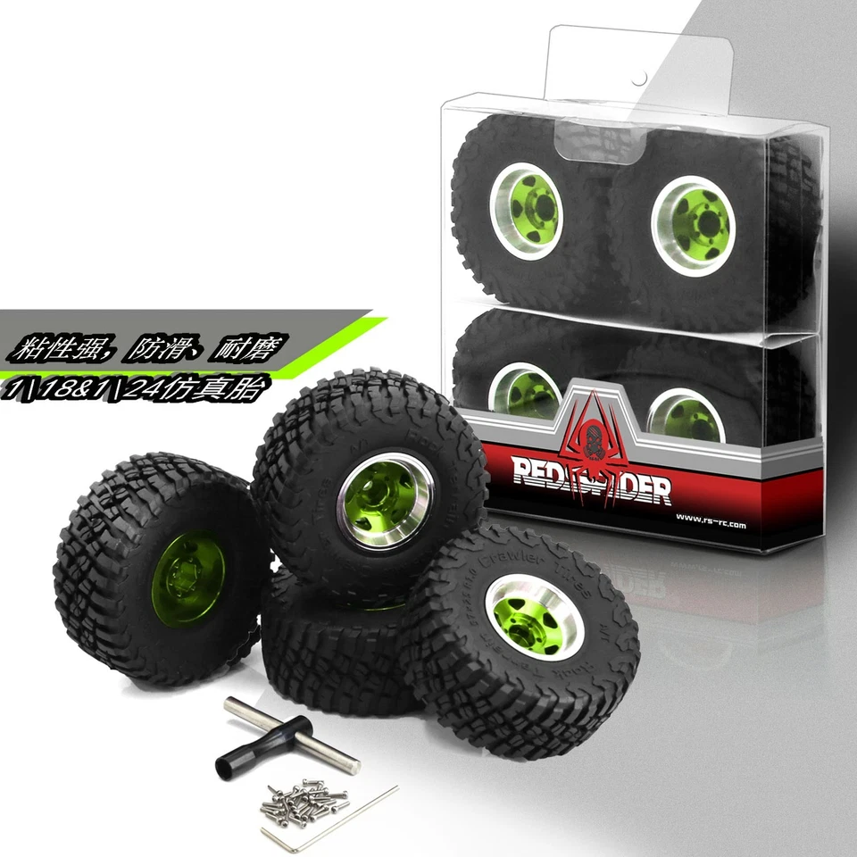 1/18 Scale Crawler TRX4M Land Rover Bronco SCX24 FMS 1.0 Inch Tires Wheels Set - Image 3 of 4