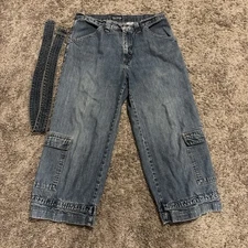 French Dressing Jean Women Size 10 Skater Crop Capri With Belt Y2K