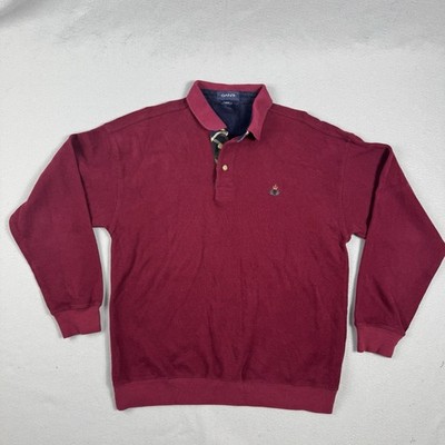 GANT Rugger Polo Sweatshirt Men L Red Long Sleeve Crest Logo Cotton Knit Preppy