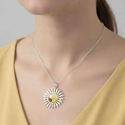 Halskette Kette Mit Anhänger Silber Gelb Edelstahl Sonne Damen Frau Geschenk - Bild 1 von 4