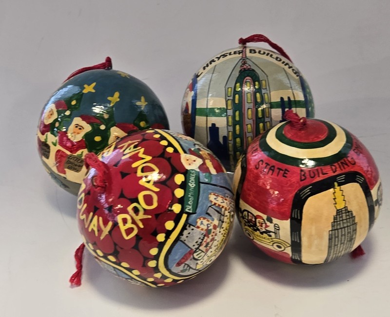 4 RARE 1980's Bloomingdale's Hand Painted New Jersey Christmas Ornaments AC Shor