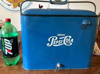 Vintage Drink Pepsi Cola Embossed Metal Cooler with Bottle Opener Blue 