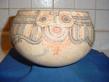 ANCIENT PRECOLUMBIAN NICOYA COSTA RICA BOWL WITH ABSTRACT FACES ARTIFACT