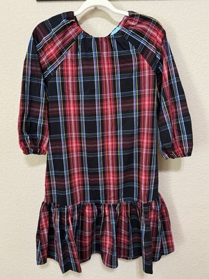 NWT Draper James RSVP Red Plaid Dress XS Tartan Tieback 3/4 Sleeve Belted Mini