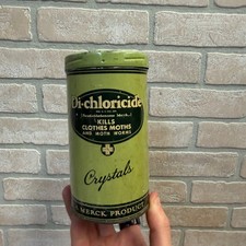 Vintage Di Chloricide Moth Killer Merck Tin Can Advertising