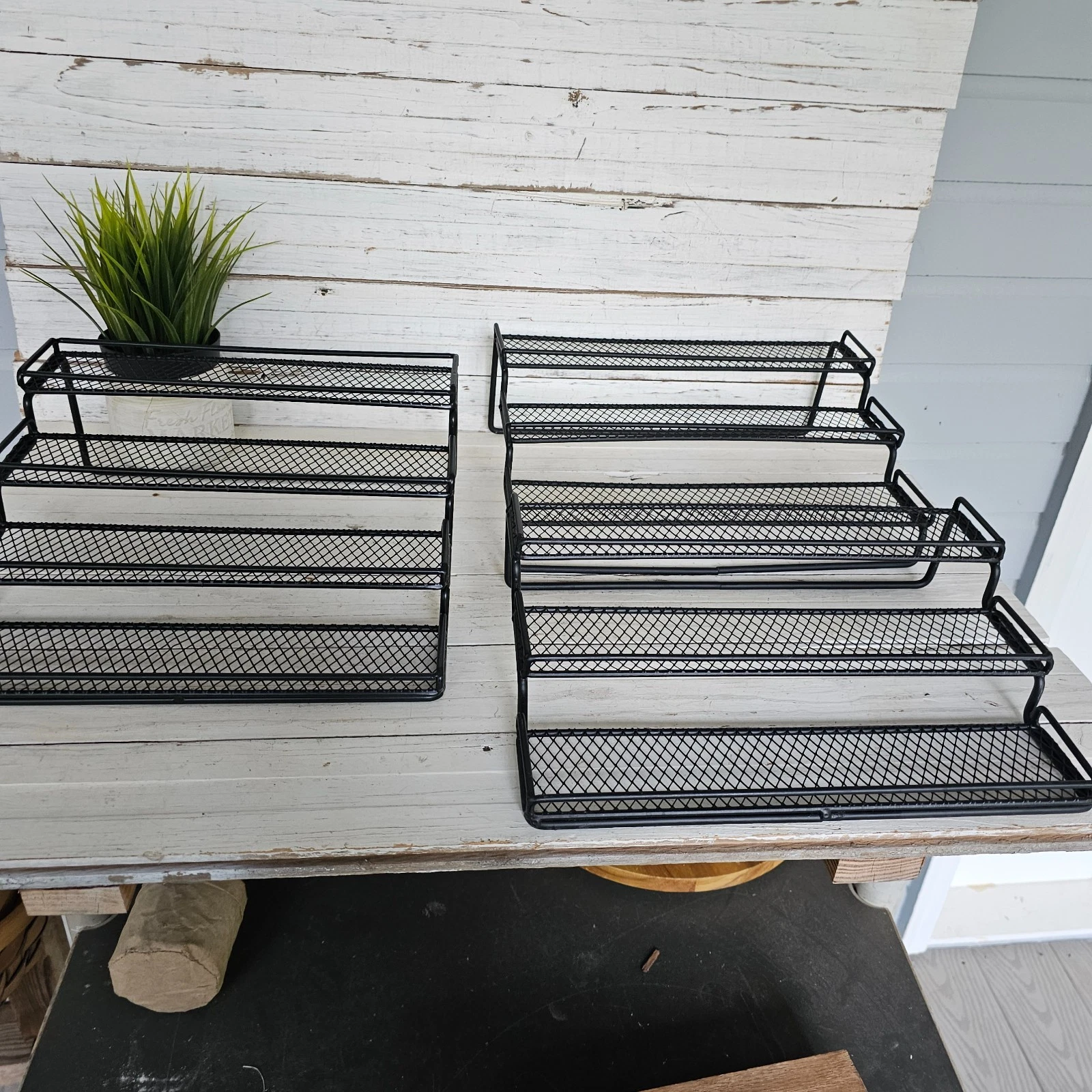(2) 3 Tier and (1) 4 Tier Wire Mesh Pantry Spice Rack Desk Organizer In Black