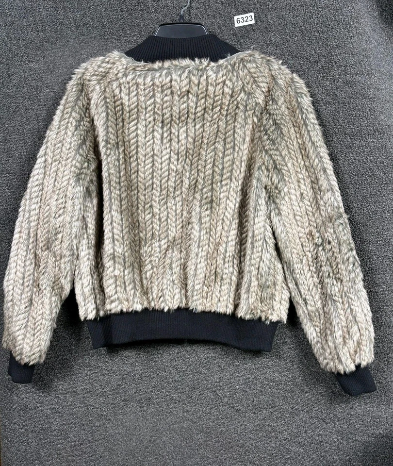 Vertigo Jacket Womens XL Gray Faux Fur Bomber Zip Front Rib Knit Coat - Image 2 of 4