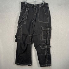 BDG Urban Outfitters Mens XS Black Wide Leg Bondage Cargo Pants Y2K Style