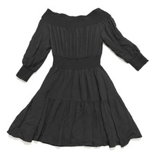 Gianni Bini Dress Women Small Black Off Shoulder Smocked Waist Tiered Rayon