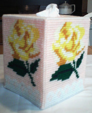 "Yellow Rose" Tissue Box Cover Plastic  Yarn Finished