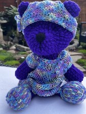 Handmade Crochet Teddy Bear Plush Purple Bear Removable Dress Hat