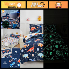 5pc Glow in the Dark Dinosaur Galaxy Comforter Set - Twin Space Bedding for Kids