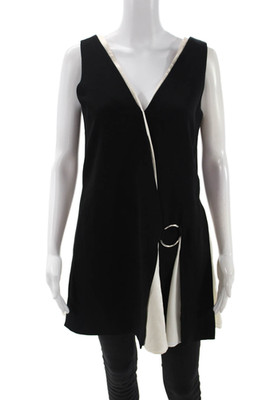 Cinq à Sept Womens Black V Neck Sleeveless Shift Dress Buckle Size 2