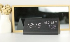 Digital Alarm Clock with Wooden Electronic LED Time Display USB Charging