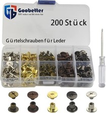 200tlg Buchschrauben Schraubnieten Buchnieten Nieten Gürtelschrauben für Leder