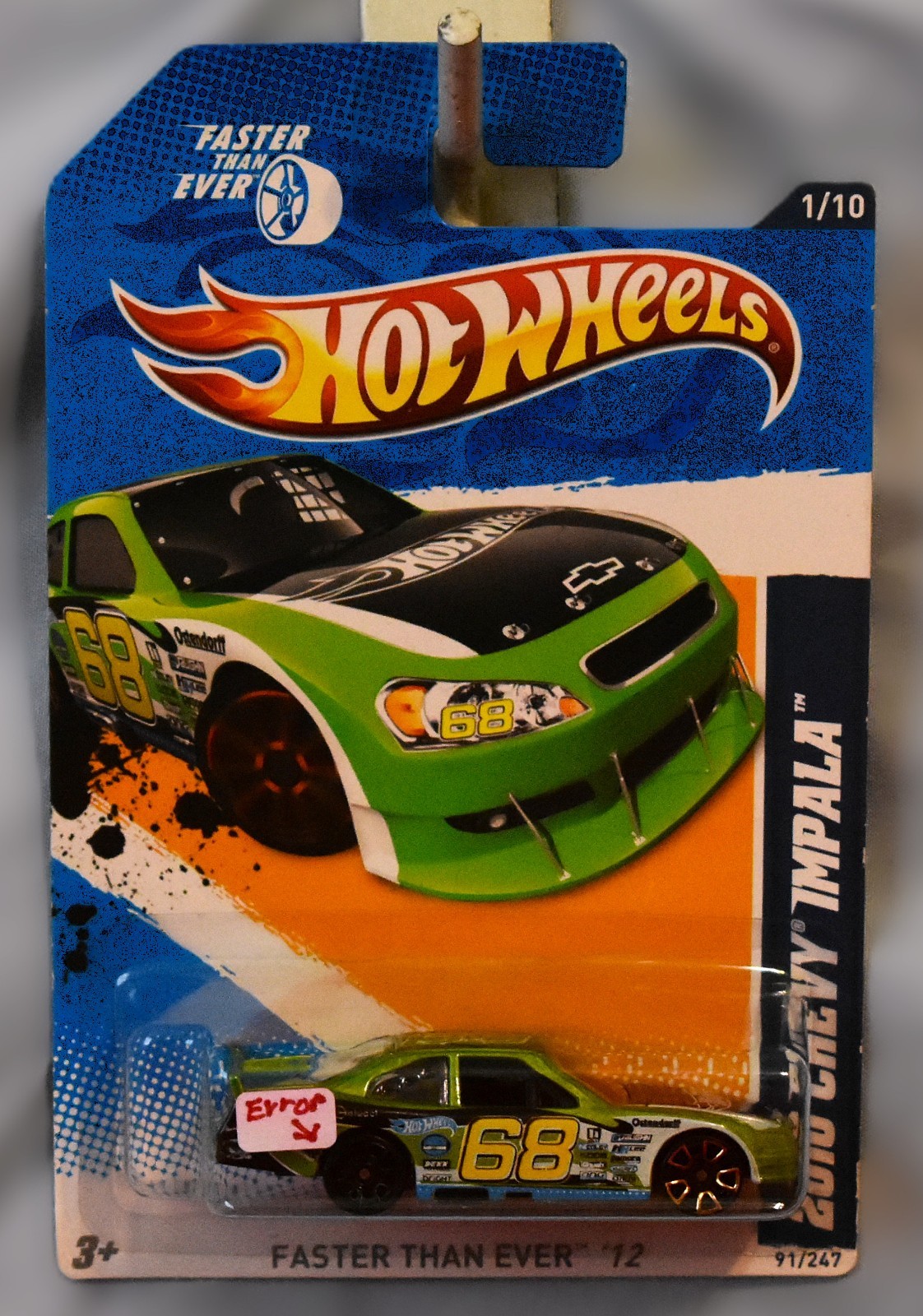 2012 Hot Wheels Green 2010 Chevy Impala Error Car Collectors No. 91 – Diecast 