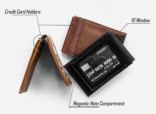 Brooklyn Nets Premium Brown Leather Wallet, Front Pocket Magnetic Money Clip,... - Picture 3 of 6