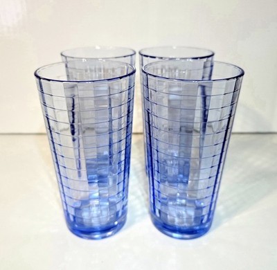 Pasabahce Optic Block Glass Tumblers Set of 4 'Scotch Blue' 5.75'' MCM Drinkware
