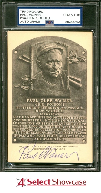 SIGNIERTE PAUL WANER HALL OF FAME HOF PLAKETTE SAMMELKARTE PSA DNA AUTO 10