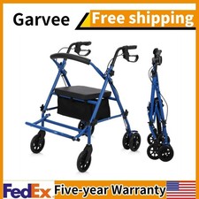 2 in 1 Rollator Walker Transport Chair for Seniors with Seat Folding Wheelchair