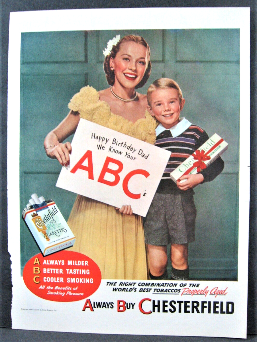 always save cigarettes Vintage 1946 Chesterfield Cigarettes Magazine Ad Full Page Mom & Son Gift  Carton