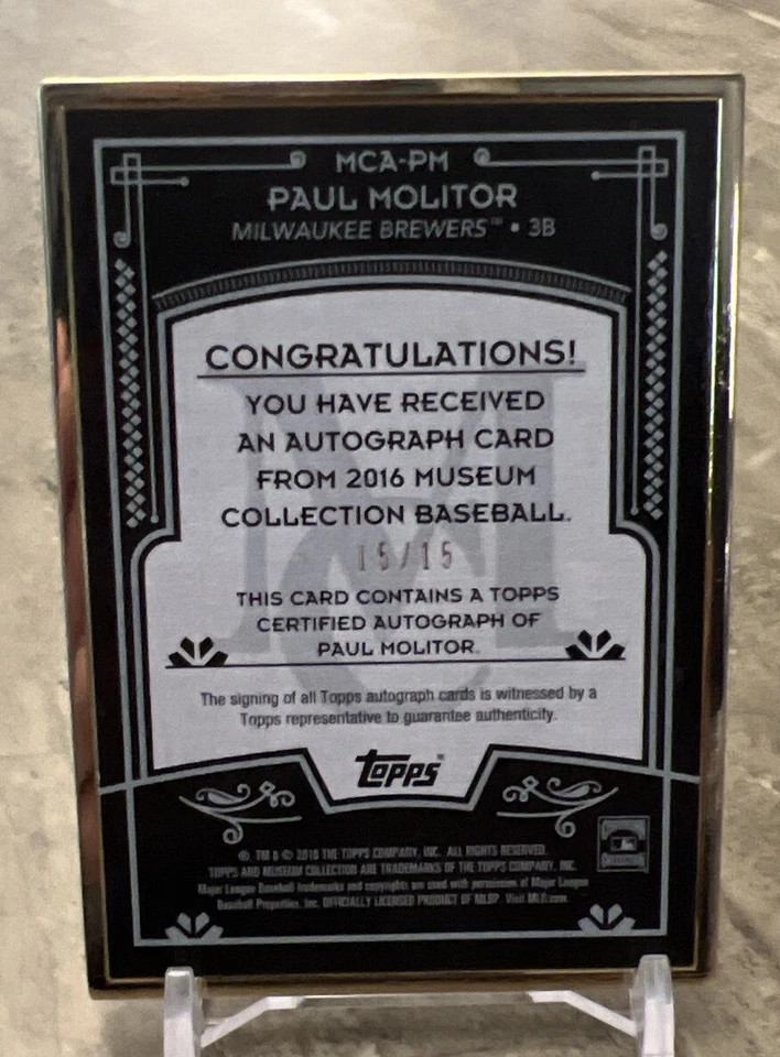 2016 Topps Museum - Gold Framed Auto #MCA-PM Paul Molitor 15/15 - Image 4 of 4