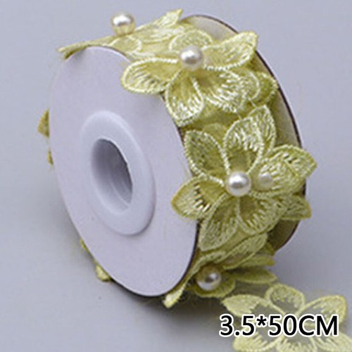 50cm Embroidered Lace Trims Pearl Flower Sew on Ribbons Clothes Accessories DIY - Picture 21 of 24