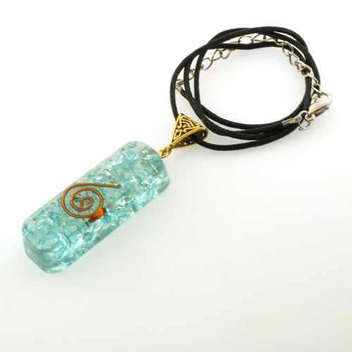 Aquamarine Orgone Pendant + Cord Necklace AND 20" Gold Chain - EMF & 5G Protect - Picture 6 of 8