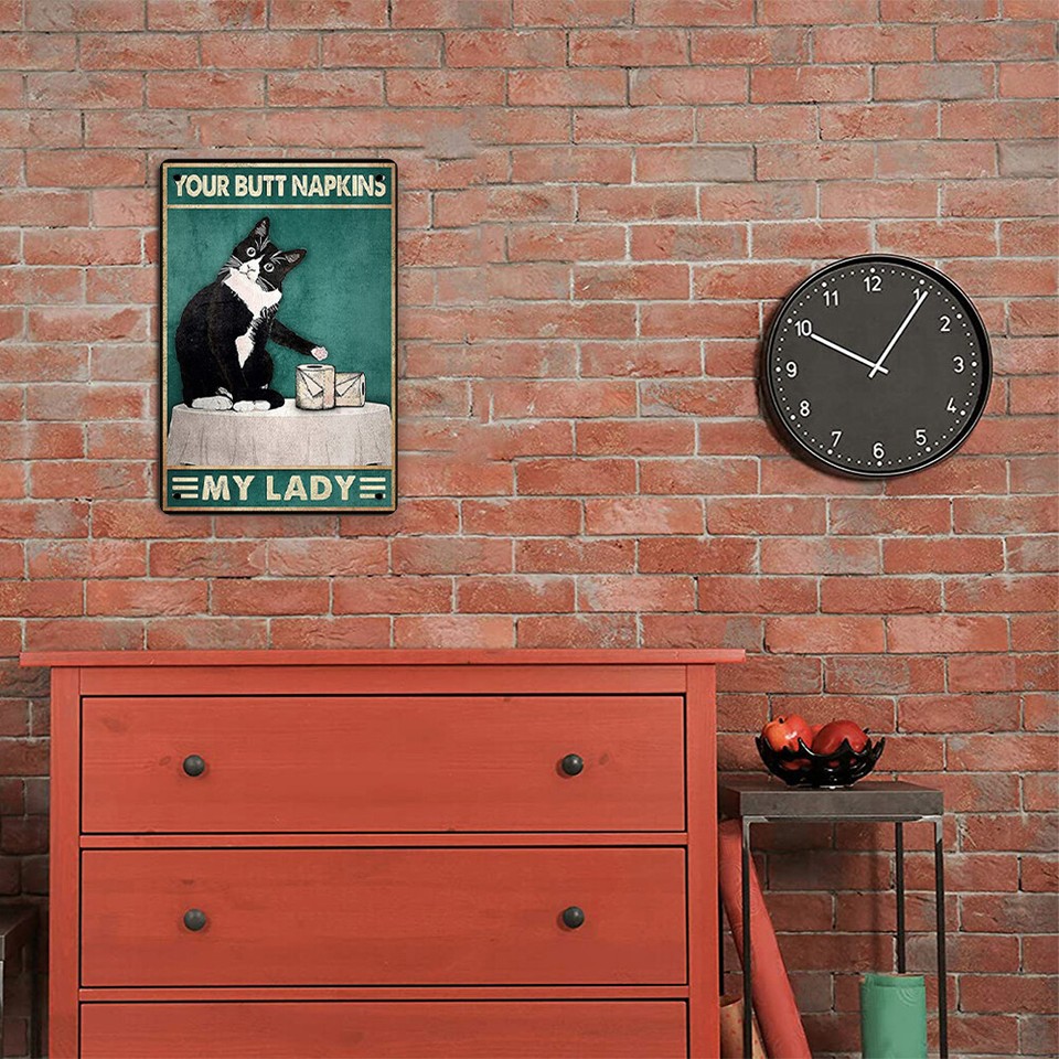 Vintage Metal Plate Cat Rectangular Iron Painting Wall Art Home Decor