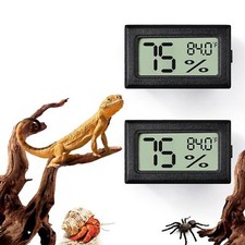2 PCS Rectangle Reptile Thermometer and Humidity Gauge for black,rectangle